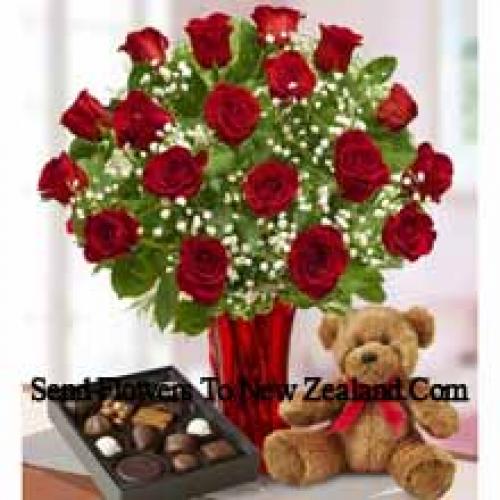 25 Rosas con Chocolates Importados y Peluche