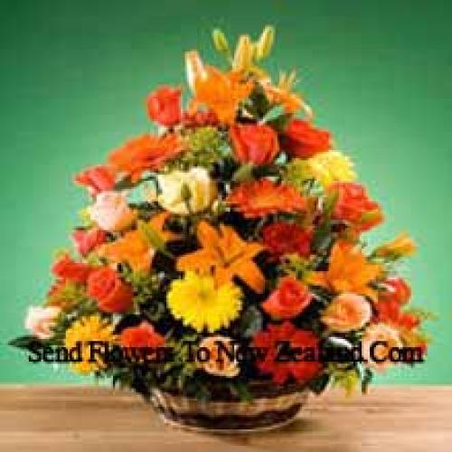 Colorful Roses and Gerberas Basket