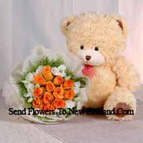 11 Orange Roses with Cute Teddy Bear