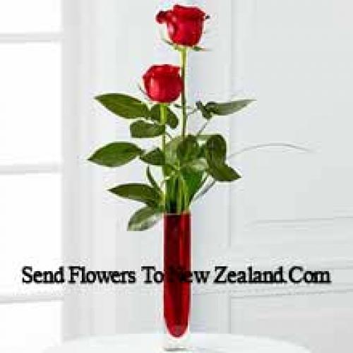 2 Sweet Red Roses in Vase