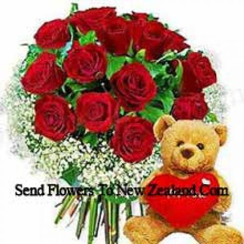 11 Roses with Hearty Teddy