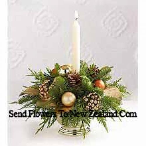 Beautiful Centerpiece with Greens and Pinecones